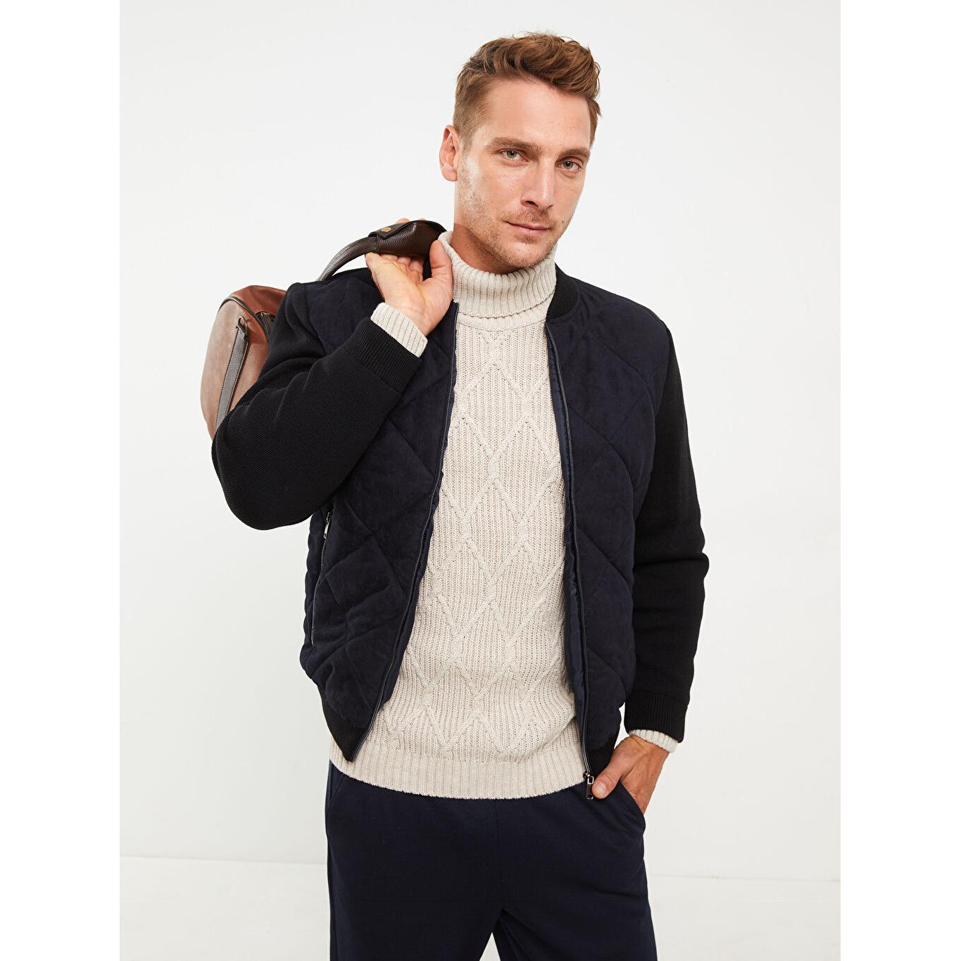 

Slim Fit Колледж Воротник Мужской Трикотаж Кардиган Темно-Синий