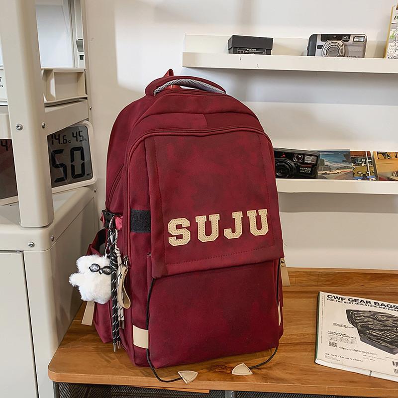 

Trendy Letter Suju Nylon Backpack With Load Reducing Design For Students Use червоний