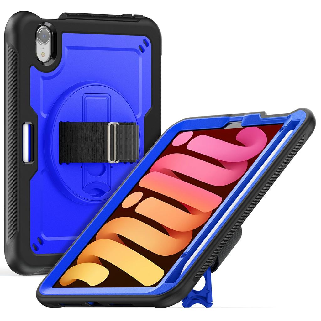 For iPad mini (2024)/(2021) Case Hand Band Kickstand PC + TPU Tablet Cover with Shoulder Strap and Pencil Holder