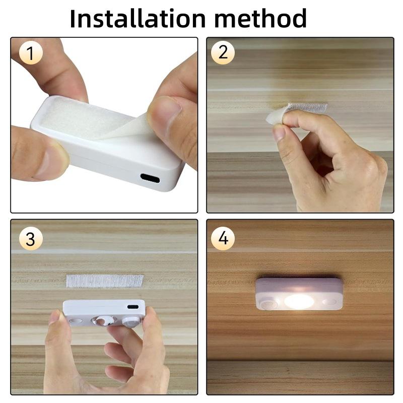 4pcs LED Motion Sensor Lights Rechargeable Cabinet Wireless Energy Saving for Closet Drawer Shelf Under Cabinet Light