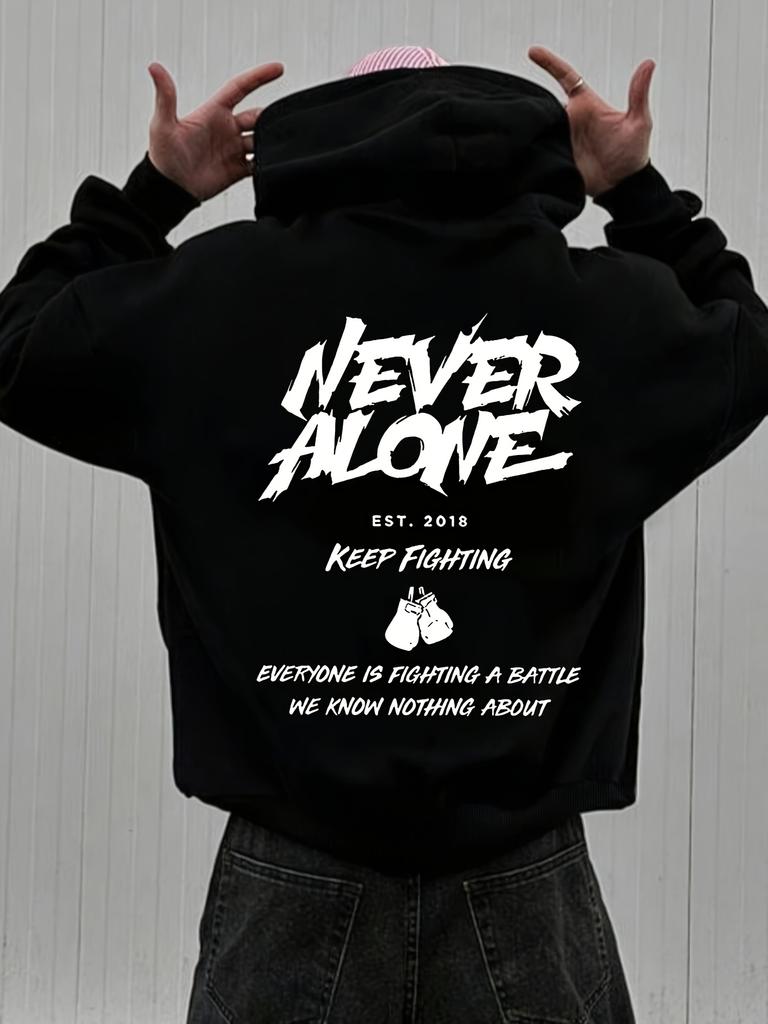 Men's Casual Hooded Sweatshirt with Pockets, Loose Long-sleeved Pullover, Letter-print Design for Autumn and Winter Street Style