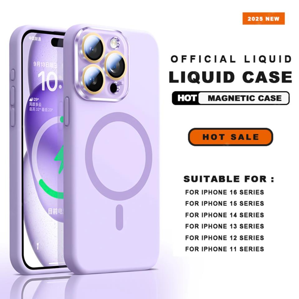 Liquid Silicone Magnetic Phone Cases For iPhone 16 15 13 12 11 Pro Max For Magsafe Camera Glass Protector Cover