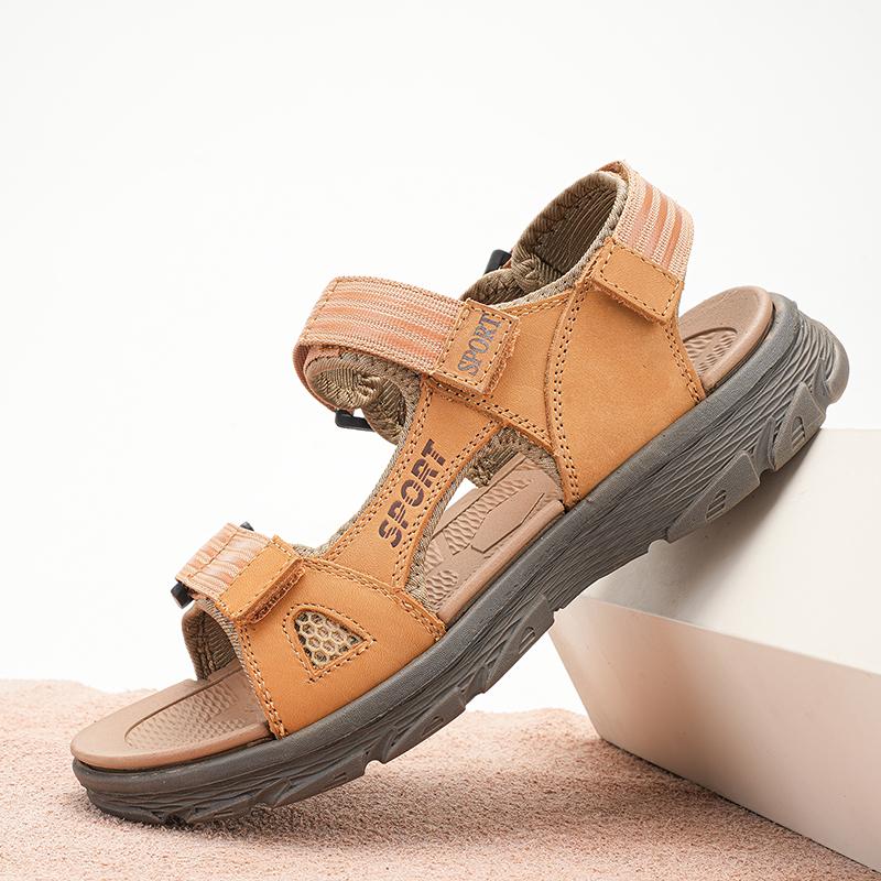 Fashion Slipper Style Soft Bottom Sandals Summer Beach Falts Wading Aqua Shoes Fisherman Flats Breathable Mens Genuine Leather Sandals