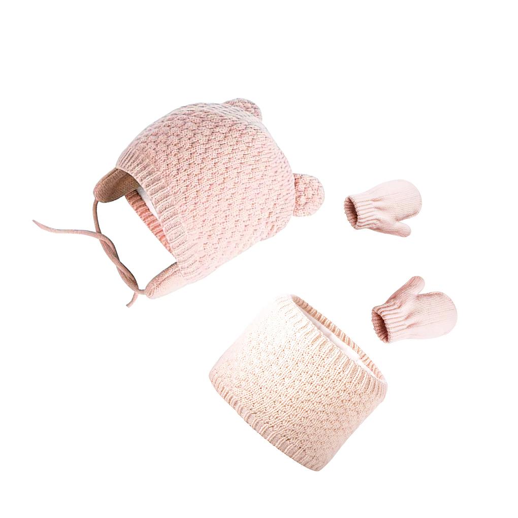 

Детские вязаные шапки на подкладке, холодостойкие, в комплекте с перчатками и шарфом, с мультяшными ушками, моющиеся, теплые аксессуары для дома, для детей, для фотосессий розовый