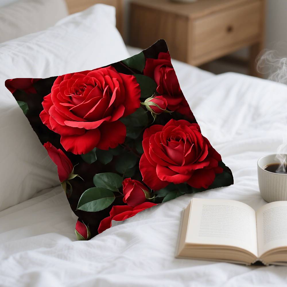 Red Rose Flowers Pillow Case Throw Pillow Cover Nordic Vintage Style Cushion Covers Home Living Room Sofa Couch Seat Decor