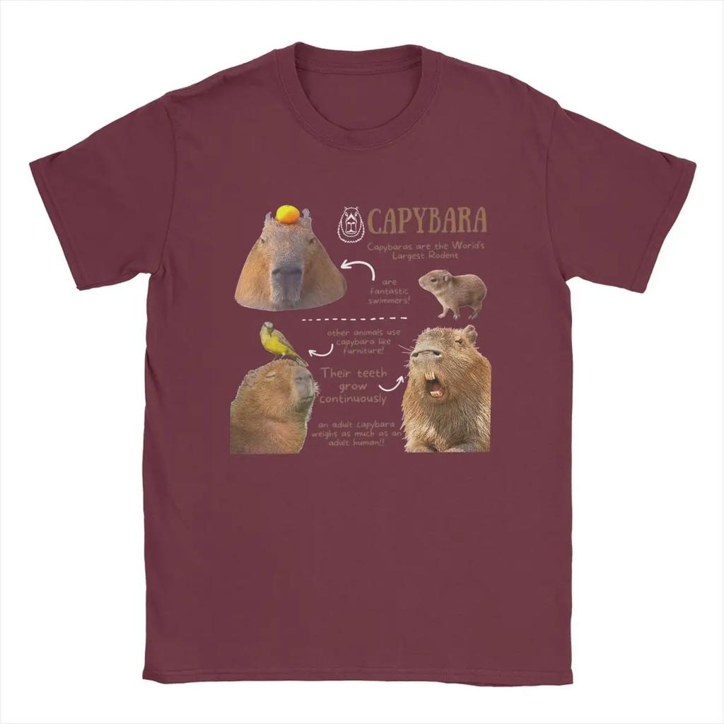 Capybara Fun Facts T-Shirts Men Vintage 100% Cotton Tees Crew Neck Short Sleeve T Shirts Gift Idea Clothing