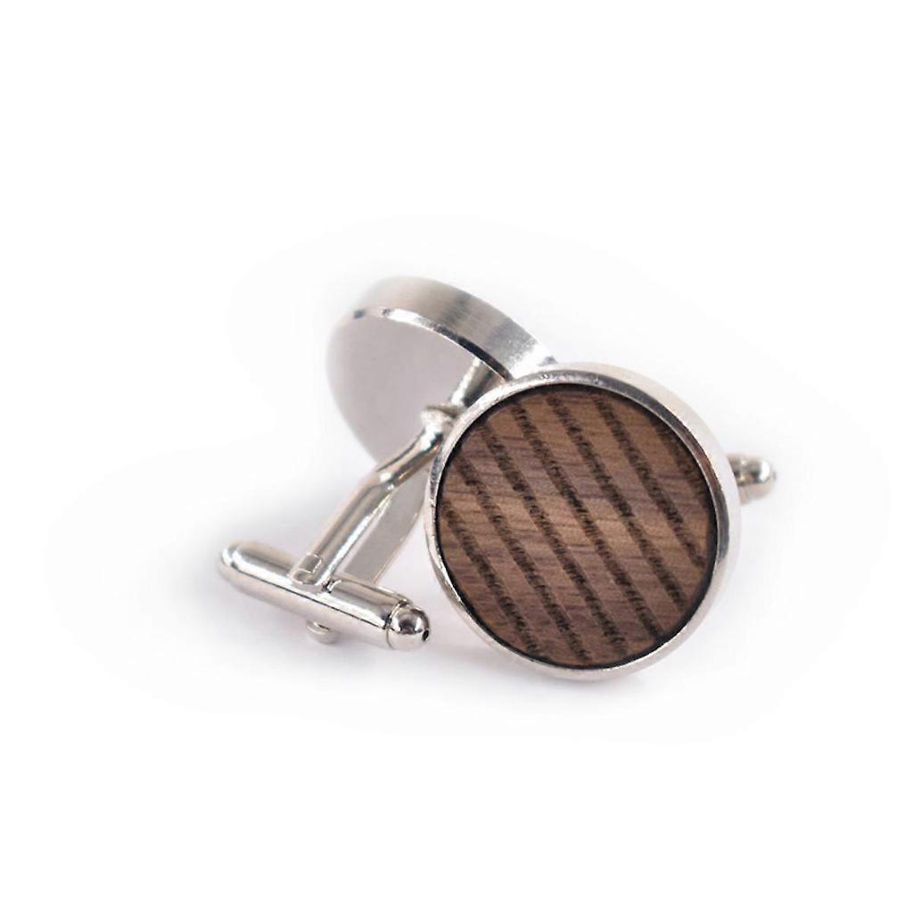 1 Pair Wooden Strips Cufflinks Man's Shirt Studs for Wedding Business Suit Round Shape