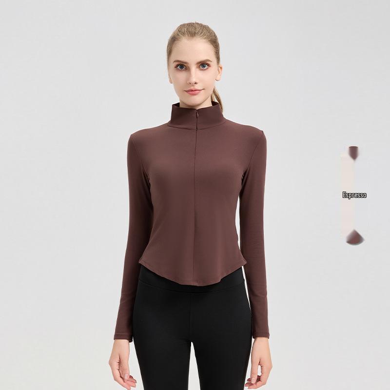 NUF Women's Autumn/Winter Nude-Feel Stand-Collar Half-Zip Yoga T-Shirt - Waist-Slimming Long-Sleeve Fitness Top
