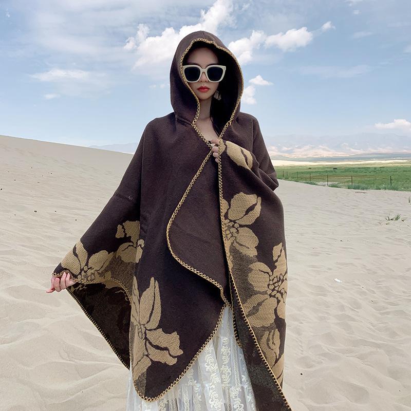 

Дорожная шаль, накидка в этническом стиле, дорожная куртка, шляпа Prairie, большой шарф-накидка, винтаж 130*150CM кофейный