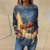 Tee Shirts For Women Casual Round Neck Long Sleeve Shirts Christmas Printing Top Pullover