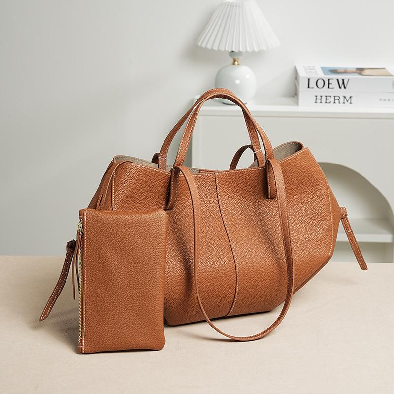 One-shoulder Commuter First-layer Cowhide Tote Bag, Genuine Leather, Niche, High-end Sense, Office Worker Women's Large-capacity Handbag