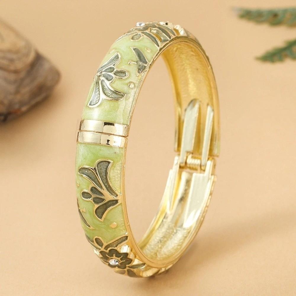 Floral Colorful Flower Bangle Enamel Women's Hand Bracelet Vintage Cloisonne Bangle  Jewelry Gifts