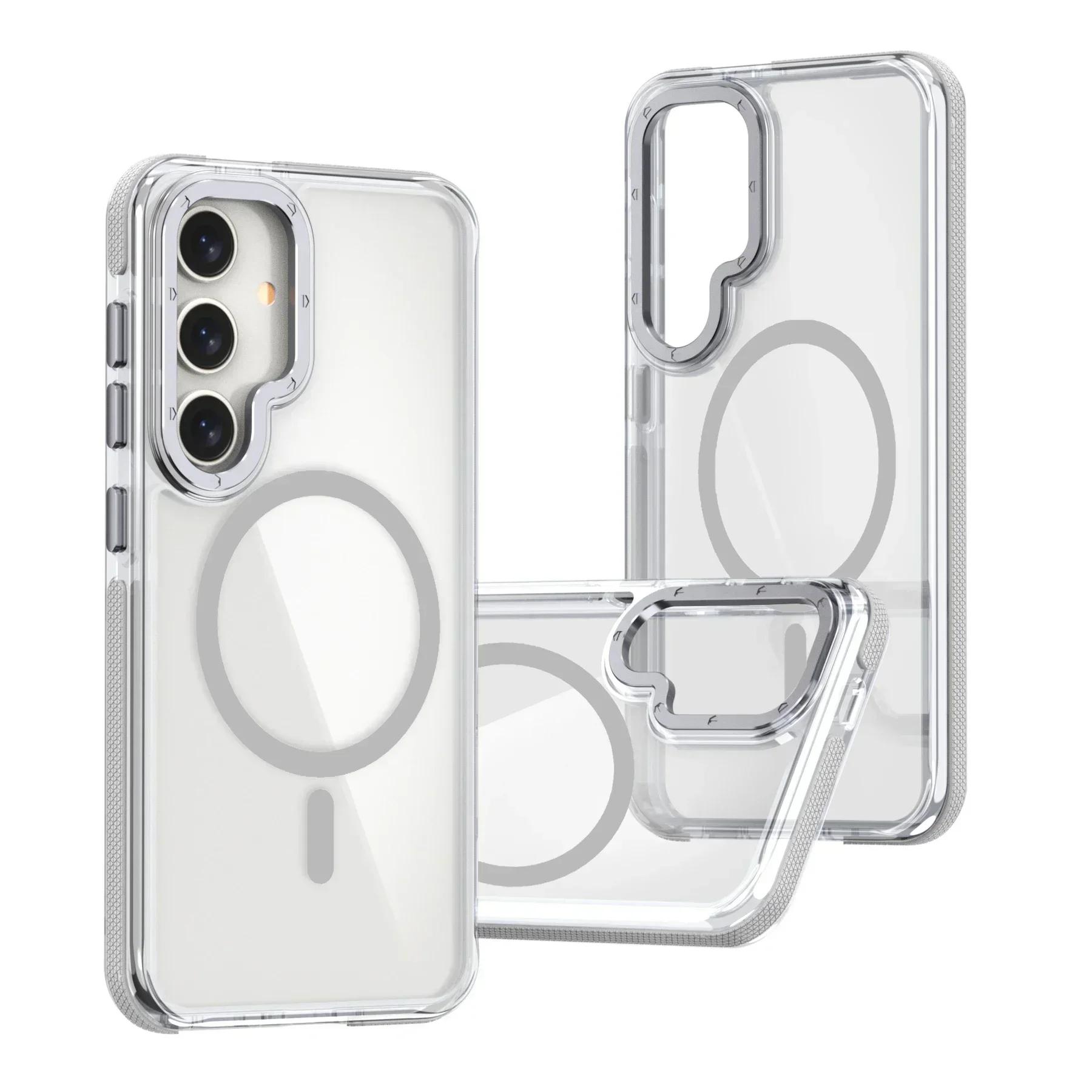 

Luxury Magsafe Wireless Charge Clear Phone Case for Samsung Galaxy S24 S23 S25 Ultra Plus Magnetic Shockproof Transparent Cover For Samsung S24 S25 серый