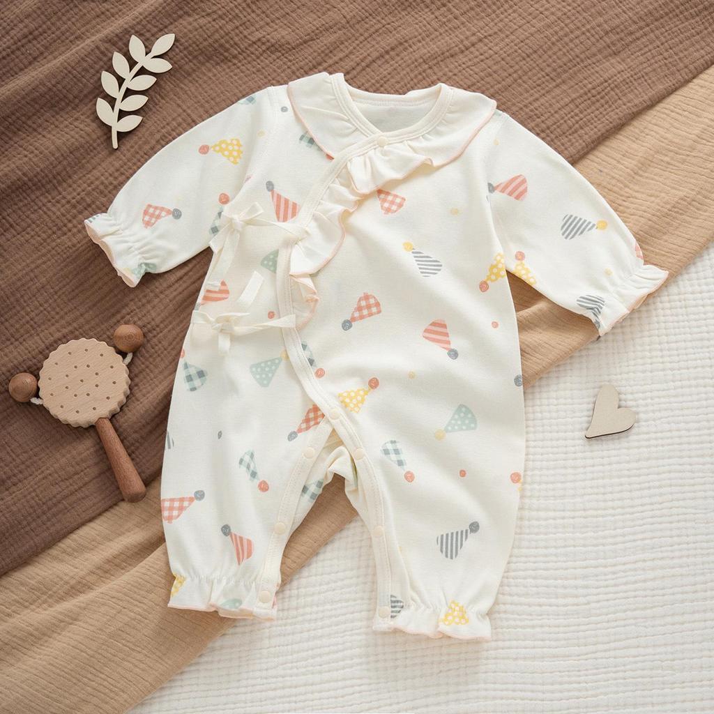 Four Seasons A-Type Floral Cotton Jumpsuit for Baby Girls - Spring & Summer Princess Outfit for 100 Days Celebration