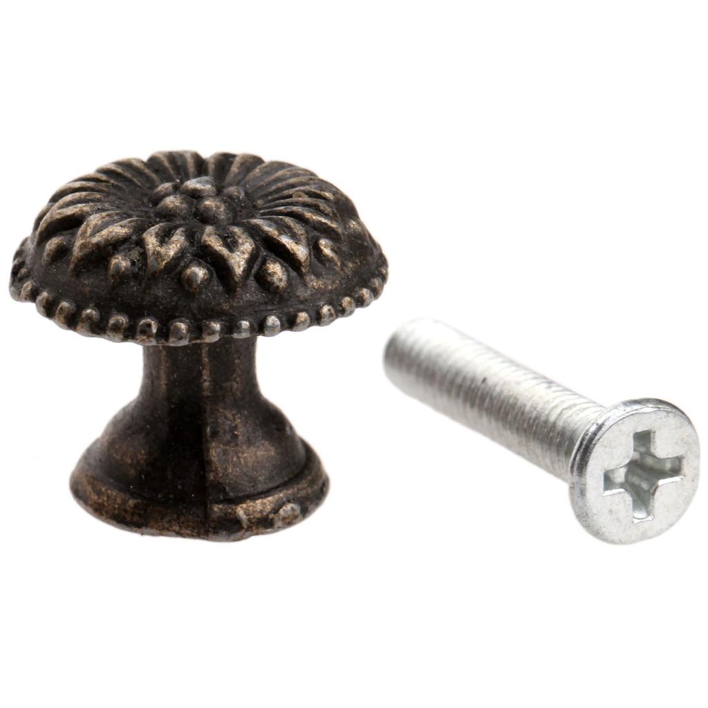 5 Stück Antikmessing Rund Schmuckschatulle Zuggriff Schublade Schrank Garderobe Schrank Blumenmuster Knopf für Holzbox mit Schrauben