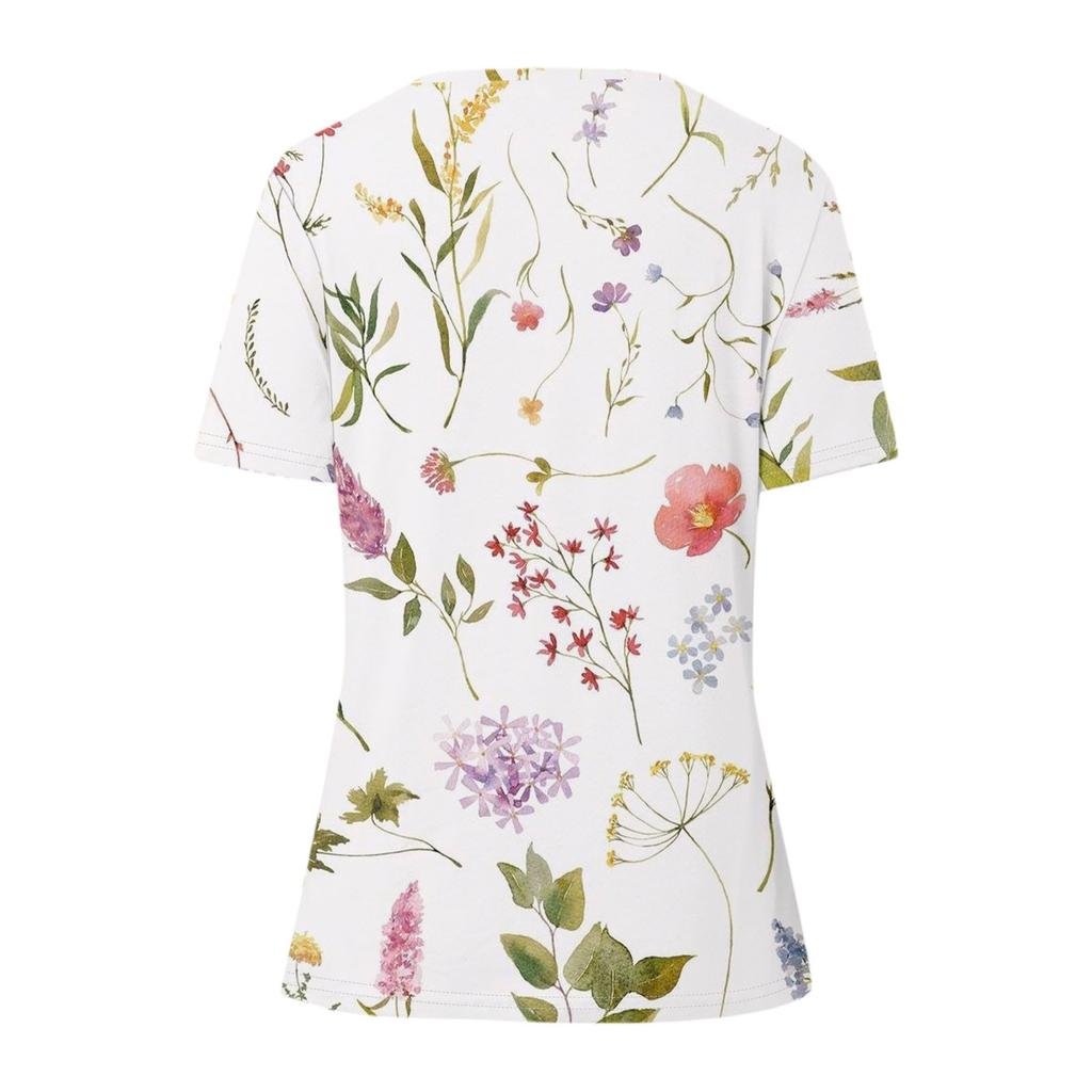 Women's Fashion Casual Floral Print Pullover Short Sleeve Top
