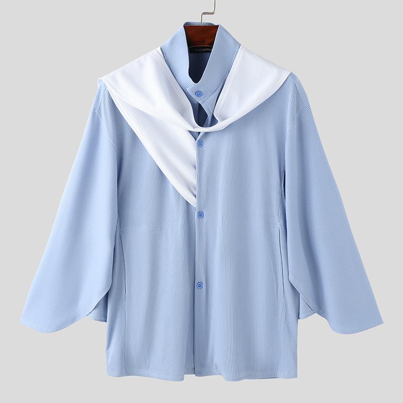 

INCERUN Мужские осенне-весенние лоскутные разрезные свободные повседневные топы из рубчика 3XL синий