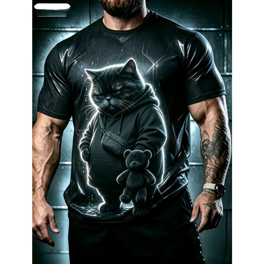 Creative Animal Cat 3D Print Pattern Crew Neck Tee Men Women Summer Fashionable Comfortable Novelty Short Sleeve T-shirt