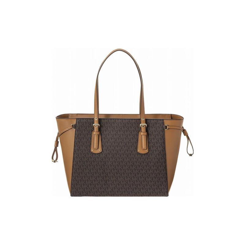 MICHAEL KORS Voyager Presbyopia Printed Commuting Retro Classic Cowhide Tote Bag Shopping Bag Shoulder Bag Medium Women's Dark Brown