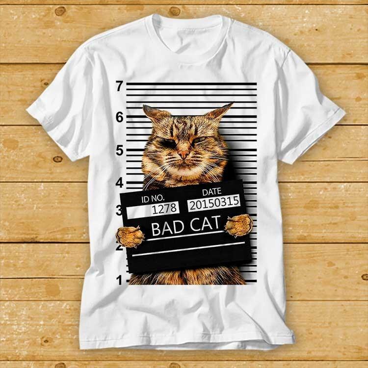 

Bad Cat Mugshot Gang Funny Gift Cool Retro Vintage Hipster Unisex T Shirt 1947 M