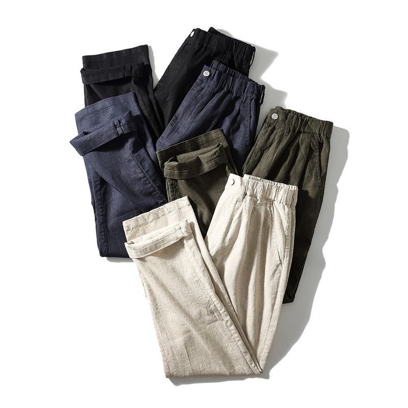 Old Money Style Linen Pants for Men, Summer Thin Loose Straight Cotton-Linen Trousers, Export Men's Clothing, Japanese Casual Long Pants