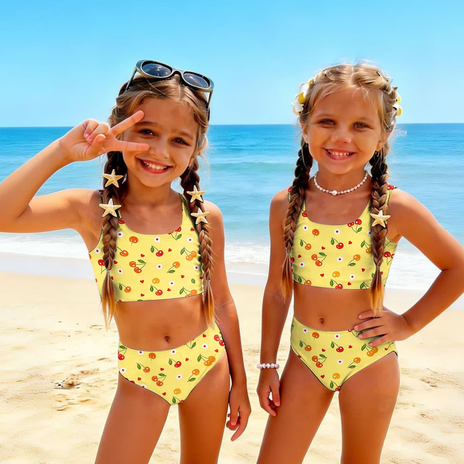 

Girls Two Piece Bikini Swimsuit Set Summer Casual Fruit Print Tank Top and High Waist Bottom Swimwear for Kids Beach Pool 140