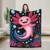 Axolotl Kawaii Cute Graphic Flannel Blanket Winter  Soft Throw Blanket for Girls Boys Couch Bed Bedspread Bed Cover