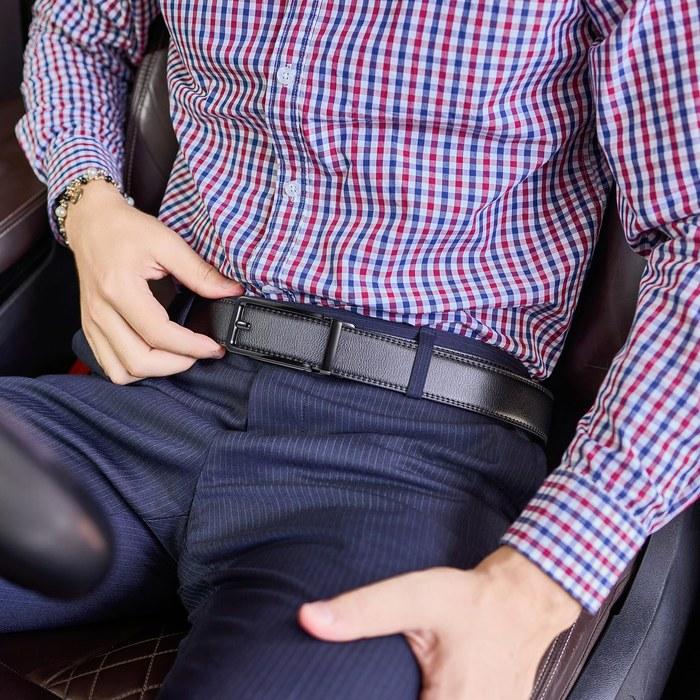 [Vatan] Genuine Leather Belt Men's Business - Automatic Lock, Holeless, Stepless Adjustment, Suit Belt, Large Size, with Box, B-Black,