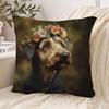 1pc Pillowcase, Elda Dog Floral Crown Pillowcase, Traditional Style, Zipper Closure, 45.72x45.72 cm, Soft and Smooth Polyester Short Plush Fabric, Sin