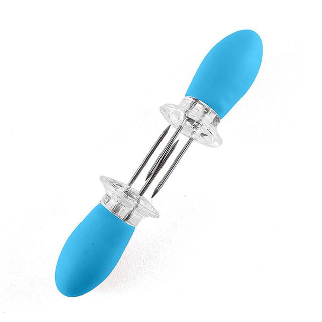 1 Pair Stainless Steel Corn Cob Holders with Silicone Handle & Convenient Butter Spreading Tool