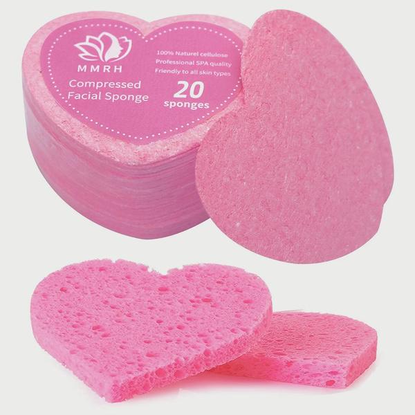 

20 штук спонжи для лица в форме сердца сжатые натуральные очищающие подушечки для лица отшелушивающие для очищения многоразовые 20pcs with ramdon color