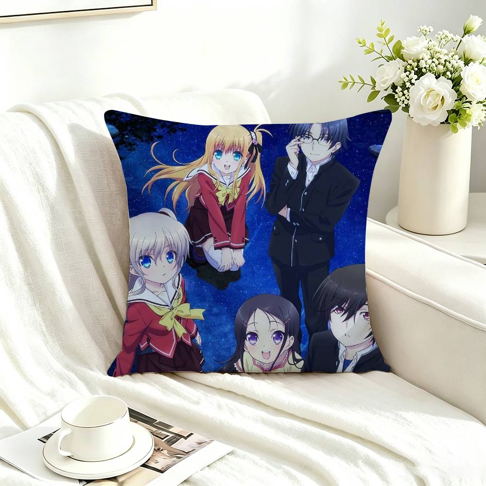 Anime a-Angel-Beats Square Double-Sided printed Pillow Case Bedroom Bedside Pillow Sofa Cushion Cover