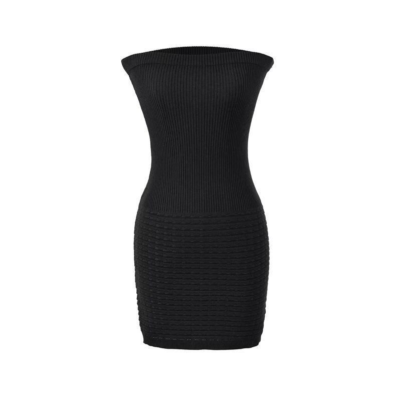 Pure Desire Slim-fit Knit Off-Shoulder Bandeau Dress: Waist-Cinching, Sleeveless, Hip-Hugging Skirt for Women Medium