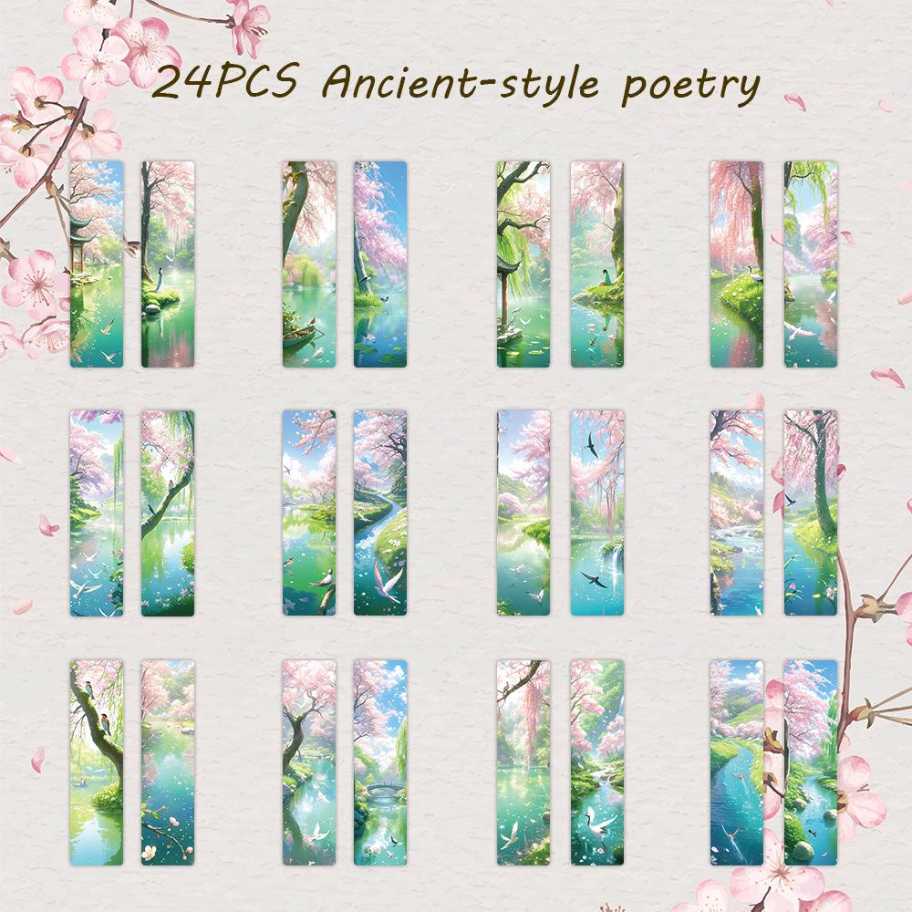 Chinese Ink Painting Bookmarks: 24 Sheet Set of High Aesthetic Student Reading Markers, Perfect As Cultural Creative Paper Gifts