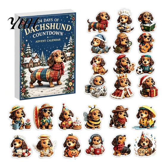 Customizable Bag Charms 24 Days Dachshund Christmas Advent Calendar with Acrylic Pendants, Countdown for Dog Theme Decor Holiday Decorations,