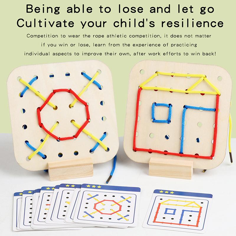 Wooden Montessori Teaching Aid Geometry Rope Threading Games Children'S Early Education Thinking Training Board Educational Toys