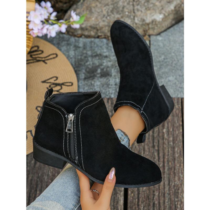 Winter 2025 New Pointed Toe British Style Booties Women's Plus Size Vintage Vintage Side Zip Chelsea Boots
