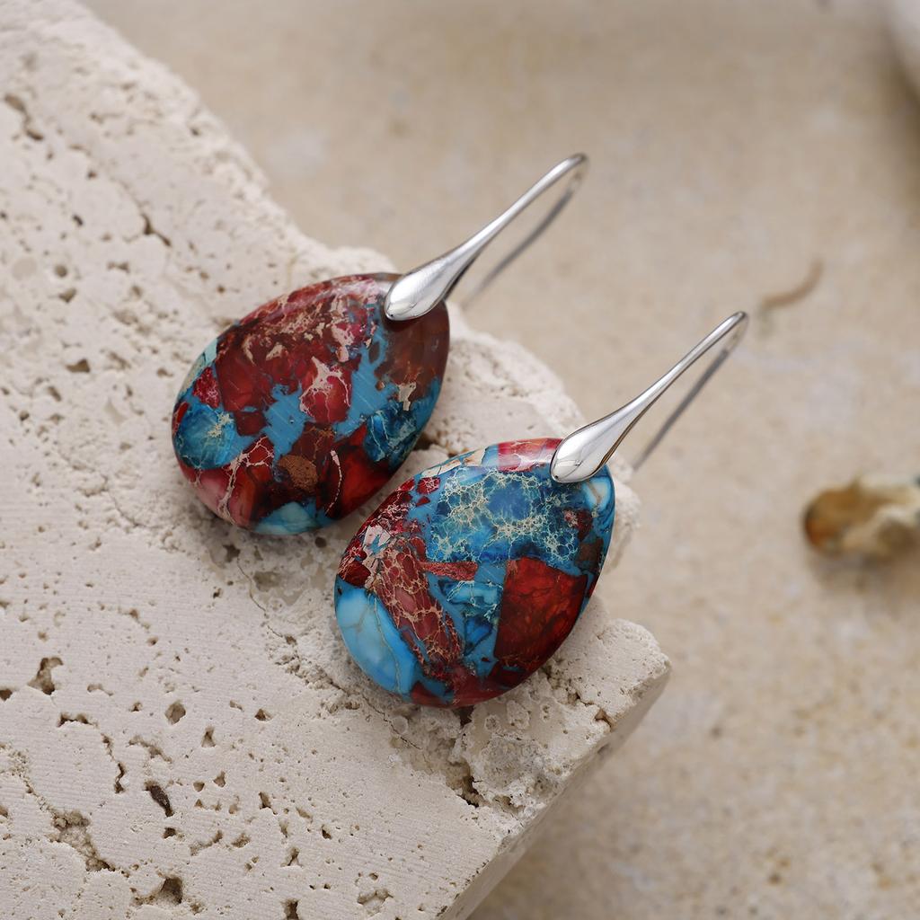Luxury new ethnic style natural emperor stone water drop earrings light luxury European and American jewelry earrings