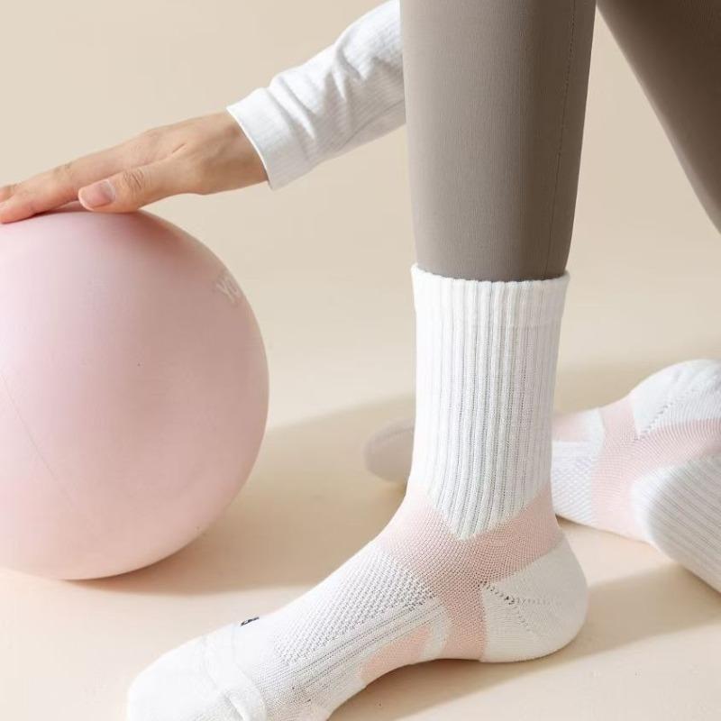 Combed Cotton Sports Socks, Women's Towel Bottom Sweat-absorbing Mid-calf Socks, Tennis Anti-slip Socks, Running Fitness Basketball Pure Cotton Socks