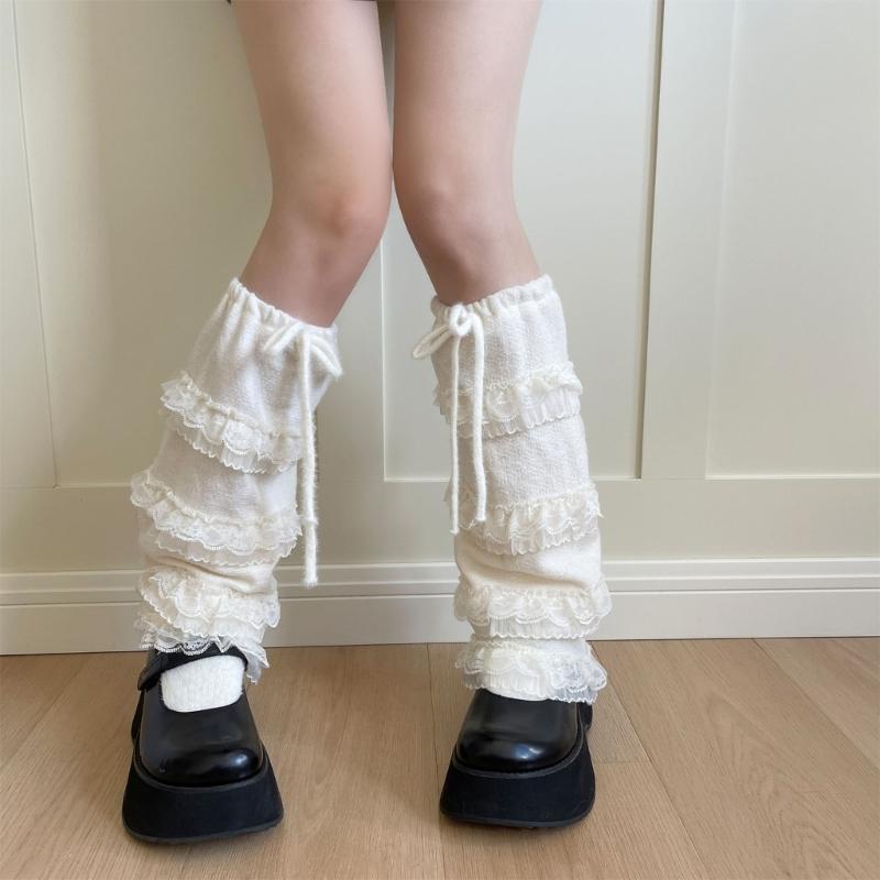 Elegant Ribbon Lace Leg Warmers Breathable Fabric Soft Yarn Stretchy Boot Cover For Homewear And Outfits