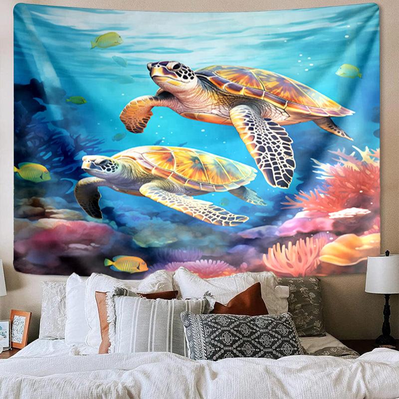 Cartoon Sea Turtle Artwork Tapestry Room Decoration Wall Hanging for Living Room Bedroom, Dormitory, Birthday and Christmas Gifts