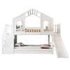 Letto a Castello per Bambini 90 x 200 cm, a Forma di Casa con Finestre Curve, con Scala a Cassetti e Scivolo, Cassetti, Letto Matrimoniale, Bianco