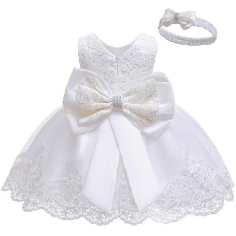 Bestseller Baby 100-Tage-Geburtstagskleid mit Schleife, Haarband, Puffrock und Spitzenkleid