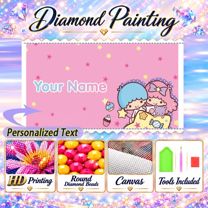 Little Twin Stars 5D DIY Diamond Painting Custom Name Text, Full Drill Rhinestone Mosaic Art Home Gift