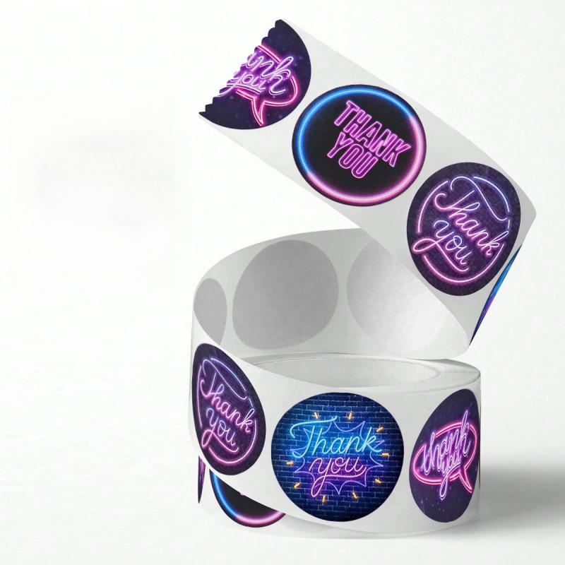 500Pcsroll Neon Pattern Thank You Stickers Diy Envelope Sealing Labels For Gift Bagsboxes Baking Cake Dessert Decoration