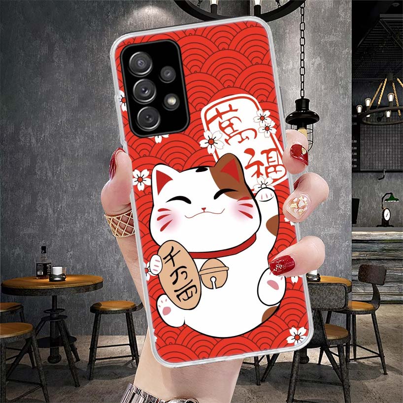 Lucky Cat Maneki Neko Japanese Soft Phone Case For Samsung Galaxy A12 A22 A32 A52 A72 A02S A51 A50S A71 A70 A31 A20S Note 20 Ult