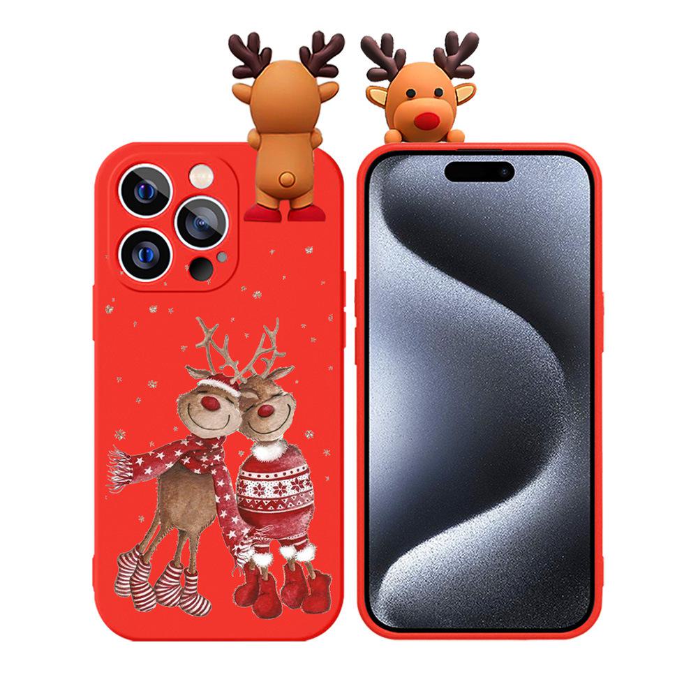 Christmas Snowman Cartoon Elk Relief Doll Phone Case for Apple 15/14 Pro Max.