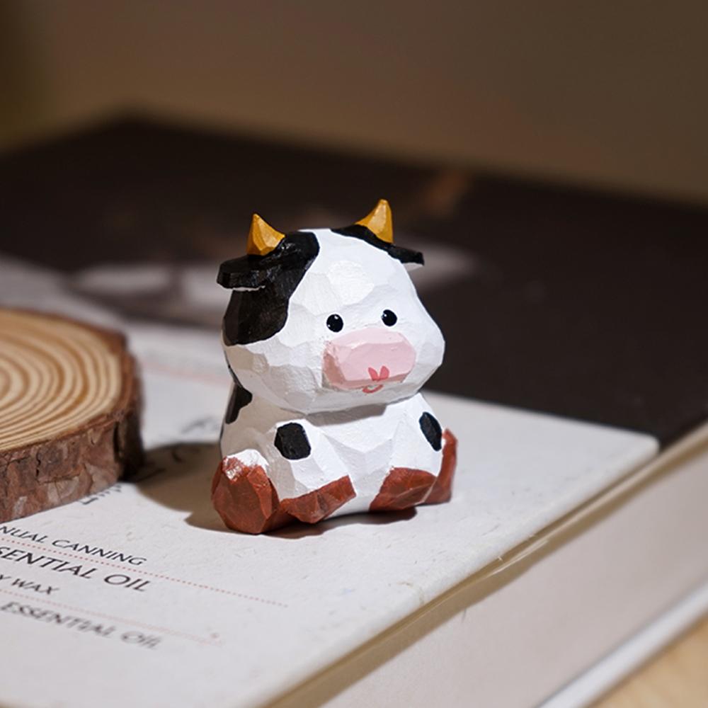 

Cute Wooden Little Cow Figurine Handmade Carving Cow figurines Home decor Perfect Gift for Cow Lovers Desk Decoration