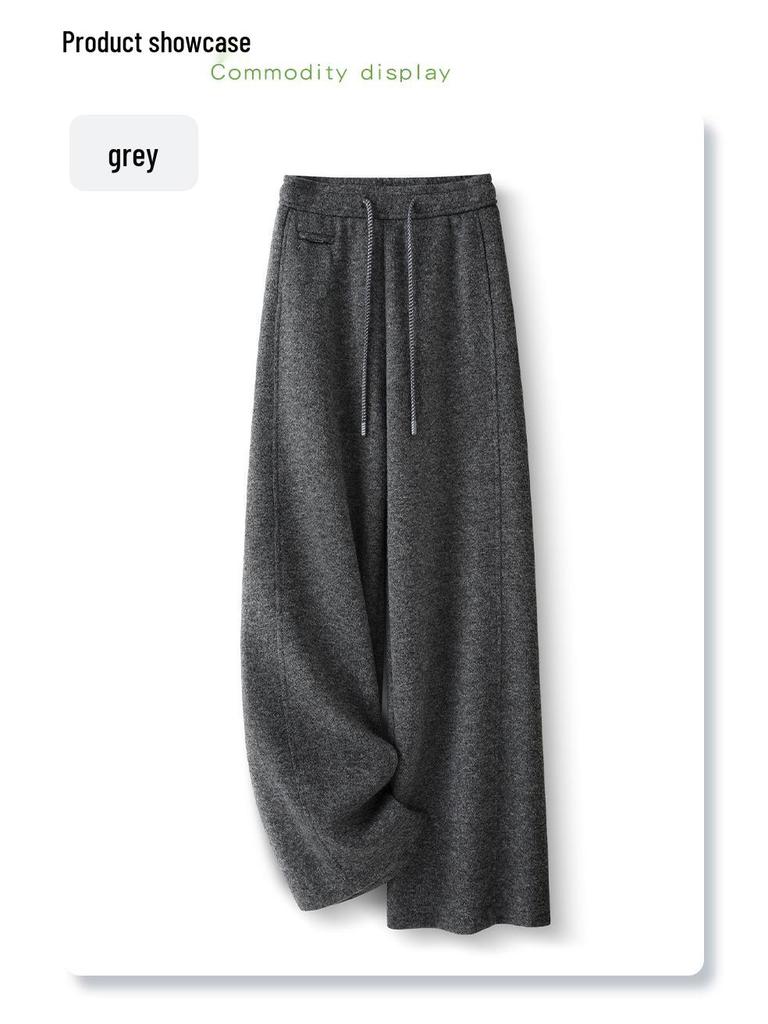 2025 Women's Gray Wide-Leg Wool Pants: Winter Thickened, Soft, and Stylish with a Casual, Drape Design