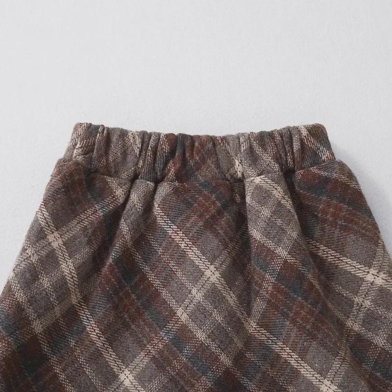 2025 Autumn/Winter Girls' High Waist Wool Plaid Skirt, Korean-Style Fashionable Slimming Short Skirt